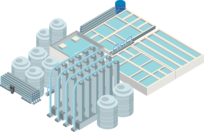 isometric industrial area of desalination plant Multiple tank
